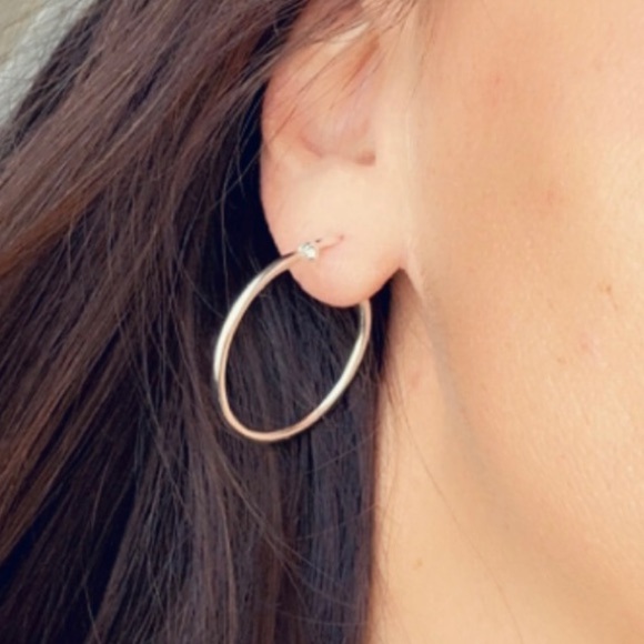 Sterling Silver Hinged Hoop Earrings 30mm - Picture 6 of 8